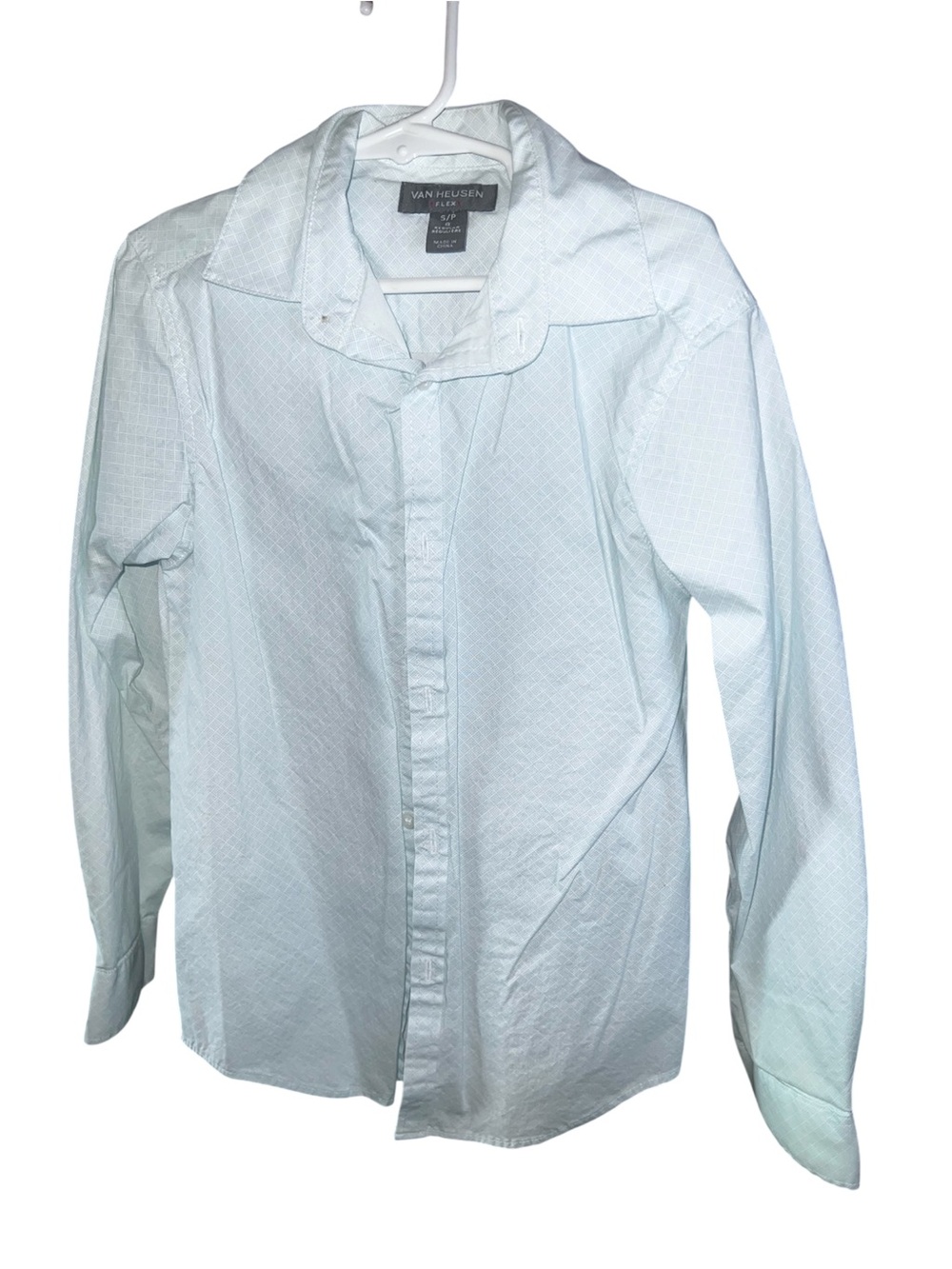 VAN HEUSEN Boys Turquoise Patterned Button Up Dress Shirt Size 8 Reg Cotton